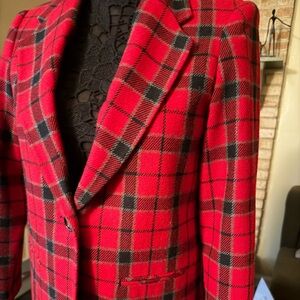 Vintage Requirements Women's Red Plaid Wool Blend Preppy Blazer Jacket Size 6